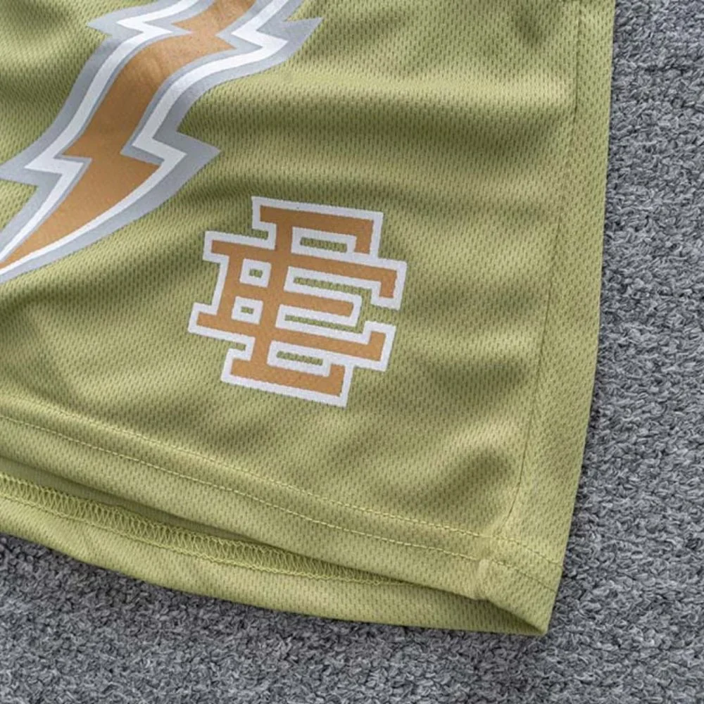 Eric Emanuel Logo Lightning Print Casual Shorts in Green - Picture 4 of 7